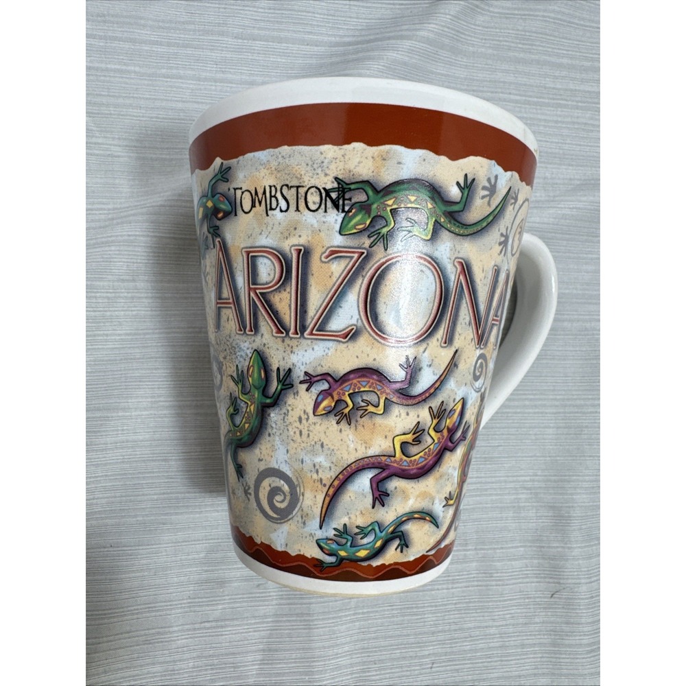 Vintage Arizona Coffee Mug Tea Cup 4.25"h Geico Lizard Vibrant Color